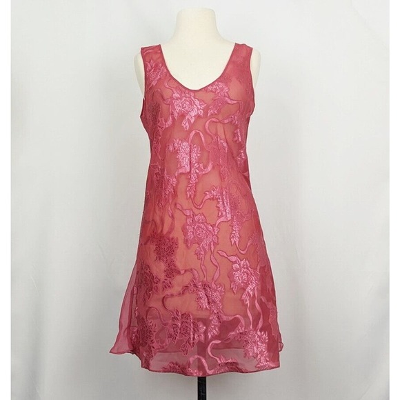 Vintage 90s Victoria's Secret Nightgown Pink Floral Sheer Short Gold Label… - Picture 1 of 6